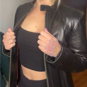 Remy Leather Black Women's Leather Jacket with Stand Collar